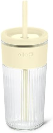 Ello Ava 18oz Glass Tumbler with Straw and Lid for Iced Coffee, Lemon by Ello