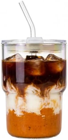 Luxfuel 16 oz Glass Cups with Lids and Straws Reusable Iced Coffee Tumbler by Luxfuel