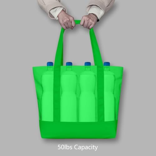 TOPDesign 1-Pack Canvas Tote Bag with an External Pocket, Reusable Grocery Shopping Bag, Top Zipper Closure, Daily Essentials (Lime Green) - Image 6