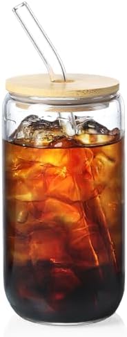 NETANY 1 Pack Glass Cups with Bamboo Lids and Straws 16 oz, Gifts for Women, Drinking glasses set, Iced Coffee, Tea Cup, Cute Aesthetics Tumbler Cup, Mothers Day, Birthday Gifts for Her Mom by NETANY