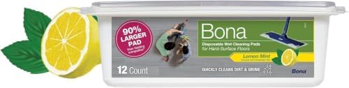 Bona® Disposable Wet Cleaning Pads for Hard-Surface Floors, Lemon Mint Scent 12 Count (Pack of 6) by Bona