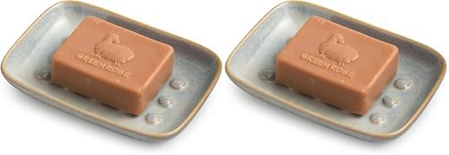Soap Dish for Shower, Ceramic Soap Dish for Large Soap Bars, Non-Slip Soap Holder & Saver Tray with Floating Point Design for Bathroom, Shower, Kitchen Sink, Save Soap Loss (Pack of 2) by Miamolo