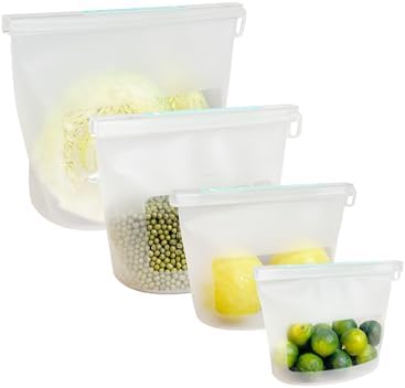 Reusable Silicone Food Storage Bags (Set of 4), Dishwasher Oven Microwave Freezer Safe, Eco-Friendly 100% Platinum, Leakproof Sous Vide Bags, Clear, X-Large by CuLiDing