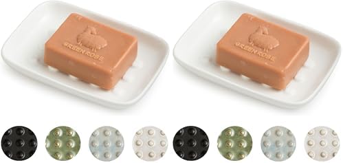 Miamolo Soap Dish, Ceramic Soap Holder Shower Soap Dish for Bar Soap Sponge, Soap Saver Tray for Bathroom Kitchen Sink, White (Pack of 2) by Miamolo