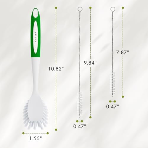 Amazer Dish Brush with Handle, Kitchen Scrub Brushes for Cleaning, 2 Pcs Straw Cleaner Brushes for Water Bottle, 2 Pcs Dish Scrubber with Stiff Bristles for Sink - Image 4