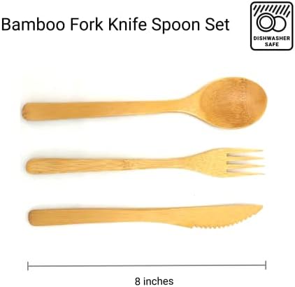 JapanBargain 3785, Bamboo Utensil Sets, Reusable Cutlery 3PC Set with Fork Knife Spoon, Eco-Friendly Flatware Travel Utensils, Dishwasher Safe, 8-inch - Image 3