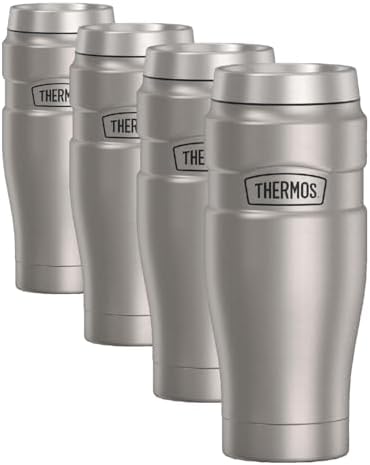 THERMOS Stainless King Travel Tumbler, 16 Ounce, Vacuum-Insulated | Matte Steel | Pack of 4 by Thermos