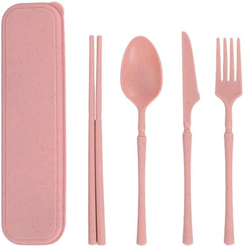Reusable Travel Utensils with Case, Wheat Straw Fork Spoon Knife Chopsticks by Unknown