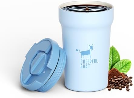 CHEERFUL GOAT Ceramic Lined Coffee Mug, Ceramic Travel Mug with Lid (Blue) by CheerfulGoat