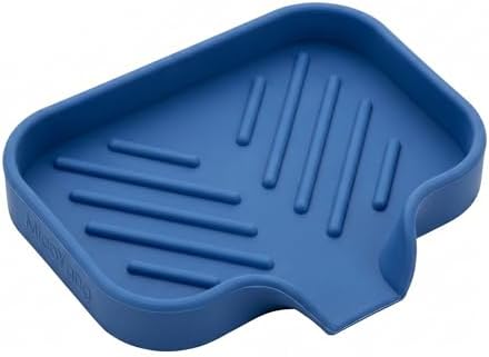 MicoYang Silicone Soap Dish with Drain Spout, Self-Draining Sink Organizer Tray for Bathroom & Kitchen, Sponges, Dispensers & Soap Holder, Non-Slip & Dishwasher Safe, Lichen Blue (Compact, 4.9"×3.2") by MicoYang