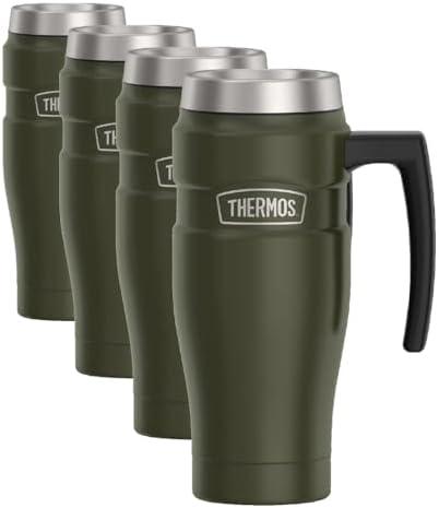 THERMOS Stainless King Vacuum-Insulated Travel Mug, 16 Ounce, Army Green (Pack of 4) by Thermos