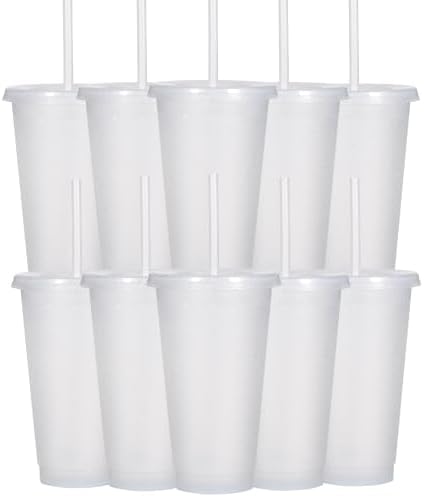 Suertestarry Tumbler with Straw and Lid,Water Bottle Iced Coffee Travel Mug Cup,Reusable Plastic Cups,Perfect for Parties,Birthdays,24oz-5 Pack (White Glitter, 10 pack) by Suertestarry