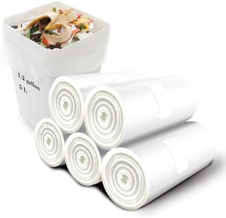 Small Trash Bags 1.2 Gallon, Biodegradable Gallon Waste Bag, Mini Compostable Strong Bathroom Wastebasket Can Liners Garbage Bags for Home Office Kitchen Fit 5 Liter 5L, 1 Gal, (120 Counts,White) by Wifpme