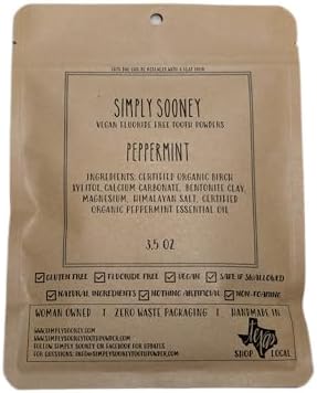 Zero Waste up to 6 Month Supply Organic Vegan Fluoride Free Tooth Powder Peppermint Flavor- Ships Without Any Plastic Packaging I Natural Whitening I Stronger Teeth by SimplySooneyToothPowder