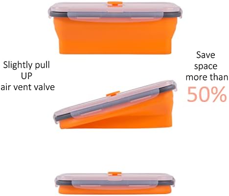 Collapsible Food Storage Containers with Airtight Lid & Vent, 40.5 oz, Kitchen Stacking Silicone Collapsible Meal Prep Container Set for Leftover, Microwave Freezer Dishwasher Safe, Orange, Set of 4 - Image 3