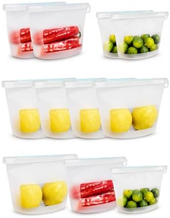 Reusable Platinum Silicone Food Storage Bags, 8 Pack Leakproof Set, Clear by CuLiDing