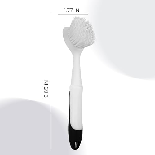 Dish Brush with Handle, Dish Scrub Brush with Built-in Scraper - Image 2