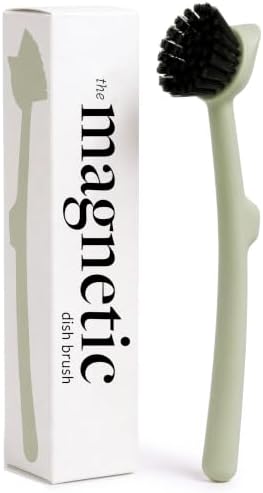 Earth & Mango Magnetic Dish Brush & Scraper, Snaps to Sink, Moss Green by Earth+%26+Mango