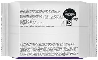 Amazon Basics Makeup Remover Wipes, Gentle Cleansing, Dermatologist Tested, Night Calming, Plant Based, Alcohol-Free, Removes Waterproof Mascara, pH Balanced, 25-Count, 6-Pack - Image 2