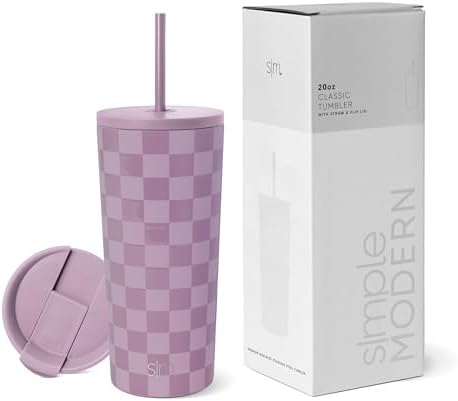 Simple Modern Insulated Tumbler with Lid and Straw | Iced Coffee Cup Reusable Stainless Steel Water Bottle Travel Mug | Gifts for Women Men Her Him | Classic Collection | 20oz | Lavender Checkmate by Unknown