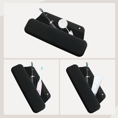 Silicone Electric Toothbrush Travel Case, Portable Protective Cover Compatible with Philips Sonicare, Oral-B, Aquasonic, Suri, Burst - Black - Image 7