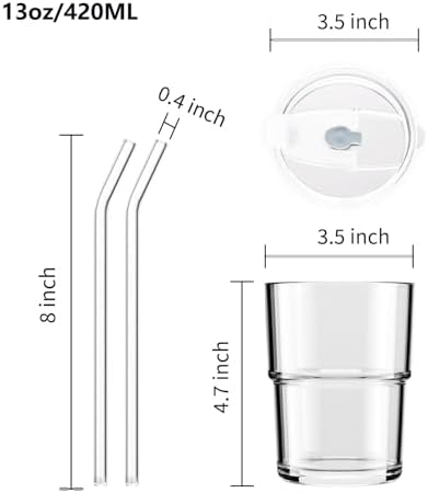 13oz Glass Tumbler with Straw and Lid Sealed, Carry On Reusable Iced Coffee Cups,Thick Wall Glass Coffee Drinking Glassware Cups - Image 3