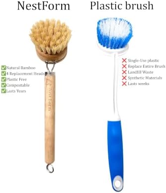 Bamboo Dish Brush Set with 4 Replacement Heads - Image 4