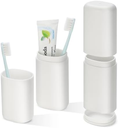Travel Toothbrush and Toothpaste Case,Portable Tooth Brush Holder,Large White Toothbrush Container with Mouthwash Cup,2 in 1 Toothbrush Organizer for Traveling,Camping,School,Home by BOOCHCOM