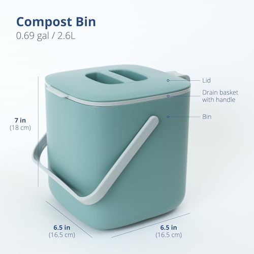 Blue Ginkgo Kitchen Compost Bin, 2.6L Countertop Compost Bin, Green - Image 2