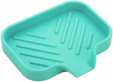 MicoYang Silicone Soap Dish with Drain Spout, Self-Draining Sink Organizer Tray for Bathroom and Kitchen, Sponges, Dispensers and Soap Holder, Non-Slip and Dishwasher Safe, Mint (Compact, 4.9"×3.2") by MicoYang