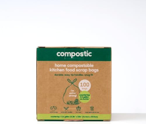 Compostic Compostable Trash Bags, 2.6 Gallon Bathroom Bin, 100 Ct by COMPOSTIC