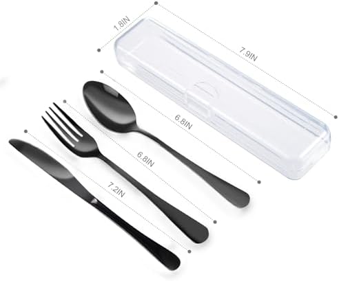 4PCS Premium Travel Utensils With Case, Stainless Steel Reusable Portable Utensils Set With Case, Lengnoyp Travel Silverware Set With Case for Lunch Box Includ Fork Spoon Knife Set, Black - Image 4