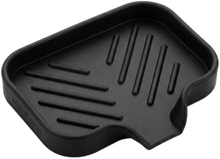 MicoYang Silicone Soap Dish with Drain Spout, Self-Draining Sink Organizer Tray for Bathroom and Kitchen, Sponges, Dispensers and Soap Holder, Non-Slip and Dishwasher Safe, Black (Compact, 4.9"×3.2") by MicoYang