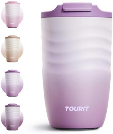 TOURIT 12 oz Travel Coffee Mug, Vacuum Insulated Stainless Steel Tumbler with Ripple-Wave Anti-Slip Grip, Built-in Silicone Bottom for Quiet & Stable, Leak-Proof Lid, Fits Car Cup Holder, Lilac by TOURIT