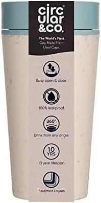 Circular and Co Reusable Coffee Cup 12oz/340ml - The World's First Travel Mug Made from Recycled Coffee Cups, 100% Leak-Proof, Sustainable & Insulated (Cream & Faraway Blue) by CircularCo