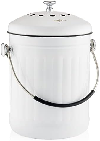 RED FACTOR Premium Compost Bin for Kitchen Countertop - Stainless Steel Food Waste Bucket with Innovative Dual Filter Technology - Includes Spare Filters (White, 1.3 Gallon) by REDFACTOR