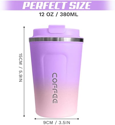 SPLMIFA Travel Coffee Mug Leak-Proof, Reusable Coffee Cups with Lid, Stainless Steel Vacuum Insulated Coffee Tumblers, Thermal Insulation Cup for Men and Women Hot & Cold Drinks(2nd-Purple Pink, 12OZ) - Image 4