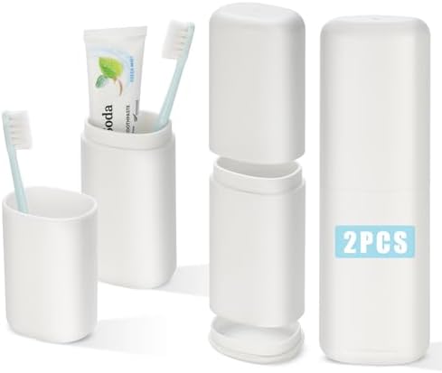 Travel Toothbrush and Toothpaste Case,Portable White Tooth Brush Holder,Large Toothbrush Container with Mouthwash Cup,2 in 1 Toothbrush Organizer for Traveling,Camping,School,Home -2PCS by BOOCHCOM