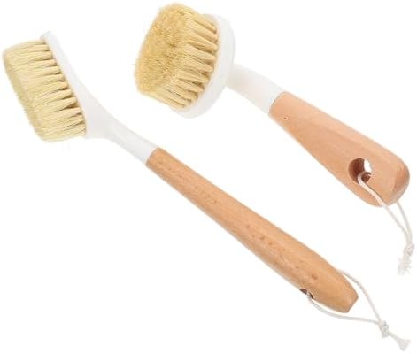 Multi-use Wood Dish Brush Set 2pcs with Sisal Bristles and Wooden Handles, Kitchen Cleaning Scrubbers for Pots, Pans, and Household Surfaces by MUCKLILY
