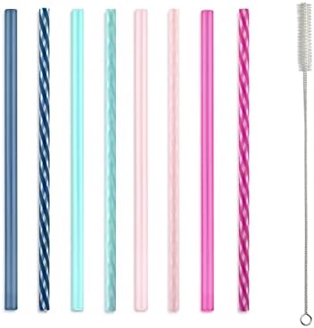 Ello Impact 8 Pack Reusable Plastic Straws, Dishwasher Safe, BPA-Free with Cleaning Brush,Rosewater by Ello