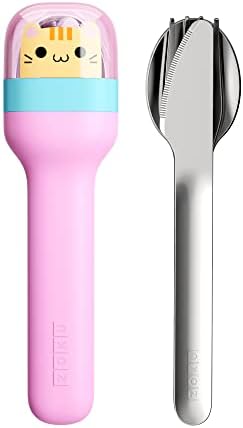 ZOKU Kids Pocket Utensil Set, Kitty - Stainless Steel Fork, Knife, and Spoon in Case - Portable Design for Travel, School, Picnics, Camping and Outdoor Home Use by ZOKU