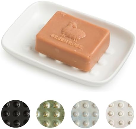 Miamolo Soap Dish, Ceramic Soap Holder Shower Soap Dish for Bar Soap Sponge, Soap Saver Tray for Bathroom Kitchen Sink, White by Miamolo