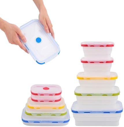 ECOBERI Collapsible Food Storage Containers with Lids, 5 Piece, 12-40 oz (Assorted Colors-Sizes 5pc) by SmartDesignForEverydayLife