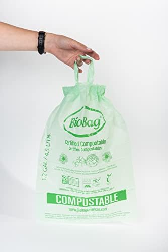 1.2 Gallon Compostable Drawstring Food Scrap Bags by BioBag, 80 Count, BPI Certified, Meets ASTM D6400 Standards, Made in USA, Kitchen Counter Bin Liners - Image 5