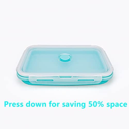 CARTINTS Large Collapsible Camping Food Containers, 1200ml Silicone Lunch Container, Microwave Safe Reusable Meal Prep Container For Indoor&Outdoor Kitchen With Foldable Spoon, Blue - Image 6