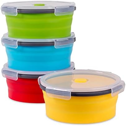 Collapsible Food Storage Containers with Airtight Lid, 40.5 oz, Kitchen Stacking Silicone Collapsible Meal Prep Container Set for Leftover, Microwave Freezer Dishwasher Safe, 4 Colors Round, Set of 4 by Annaklin