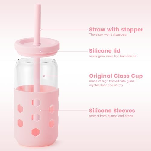 Mrsdry 16 oz Glass Cups with Lids and Straws for Gift, 4-Pack, Mint - Image 2