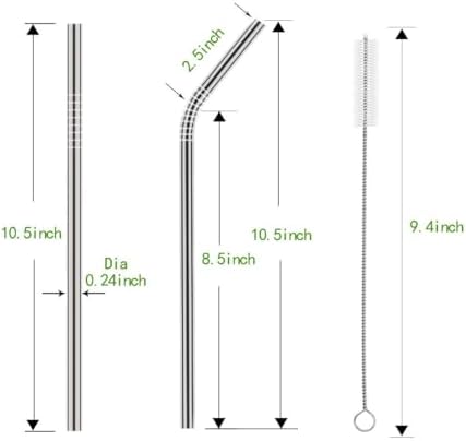 Set of 10 Stainless Steel Straws, HuaQi Bent Reusable Drinking Straws 10.5'' Long 0.24‘’ Dia for 30 oz Tumbler and 20 oz Tumbler, 2 Cleaning Brush Included - Image 2