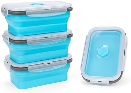 Collapsible Silicone Food Storage Containers Set with Lid & Air Vent,Foldable Lunch Containers(4PCS,Blue,17oz) by SiliseaDirect