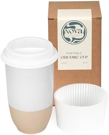 NOVA CERAMICS Travel Mug - Coffee Mug Travel – Microwave & Dishwasher Safe Coffee Clay Tumbler - Gifts For Women Men Him Her – 16oz – Dune by NovaCeramics